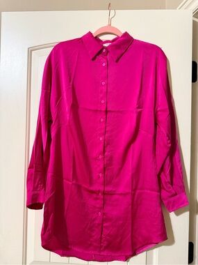 Umgee Women’s Button-Up Shirt Dress in Fuchsia NWOT